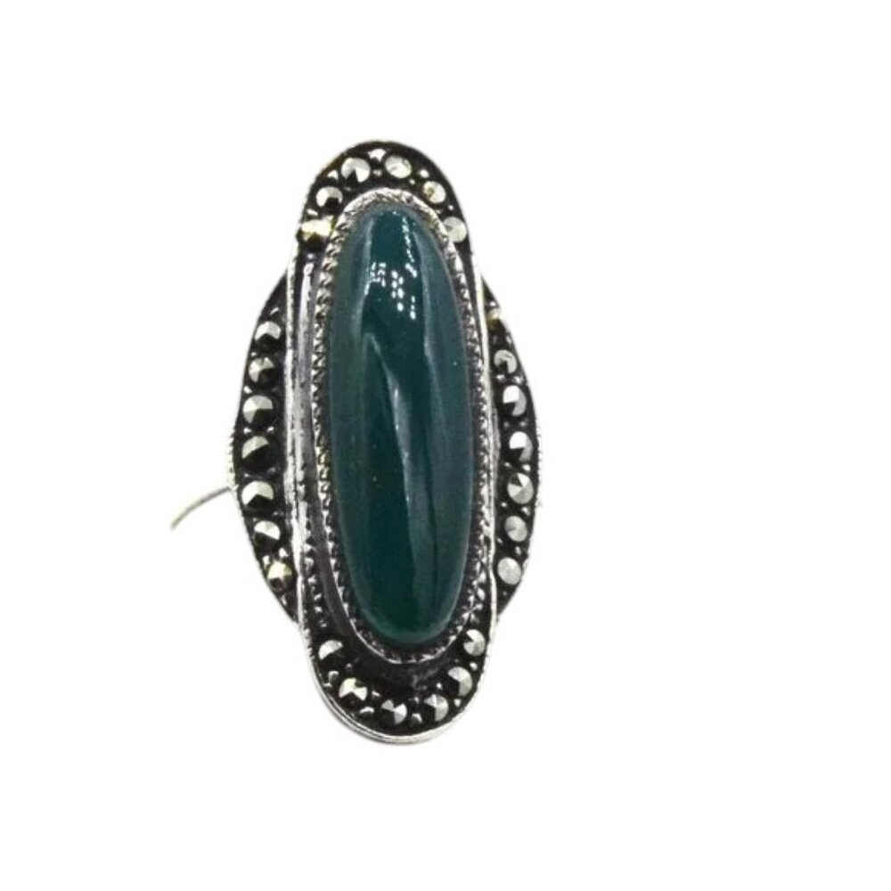 Vintage Sterling Silver Chrysoprase & Marcasite Ring